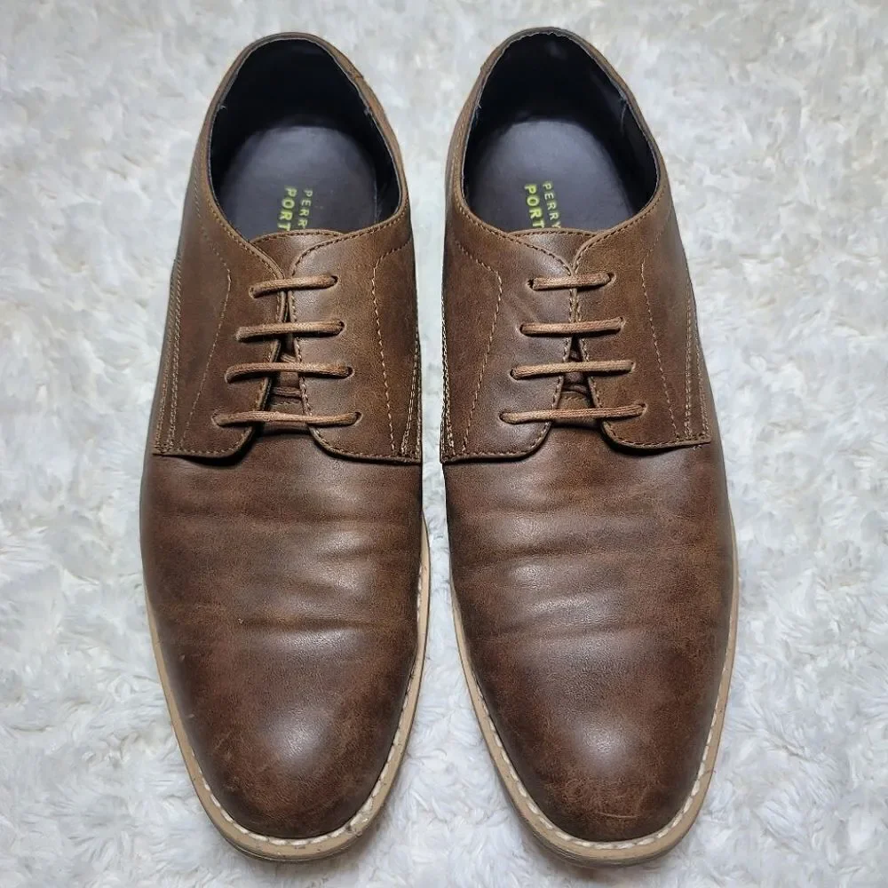 Perry Ellis Portfolio Brooks Brown Faux Leather Lace-Up Dress Shoes